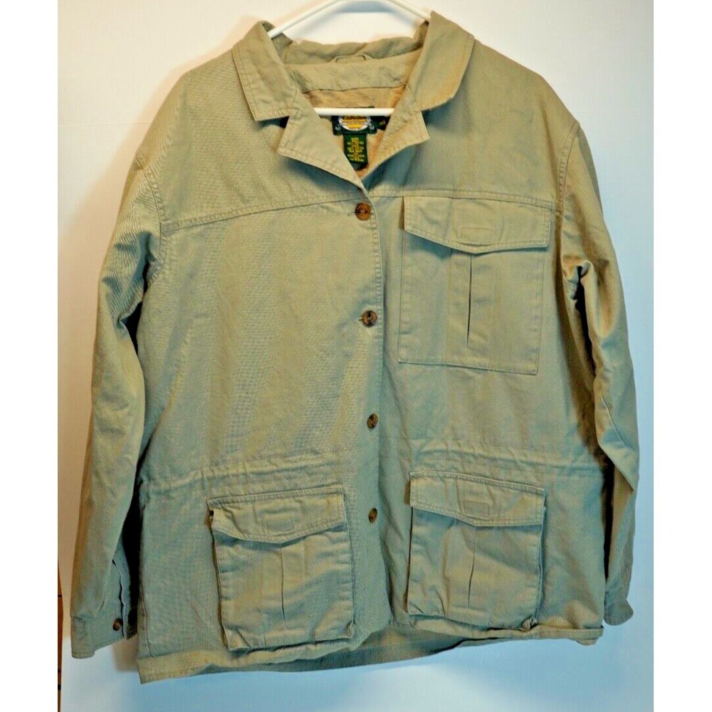 Cabelas Jacket Womens XL Beige Button Up Safari Lightweight Casual‎ Coat